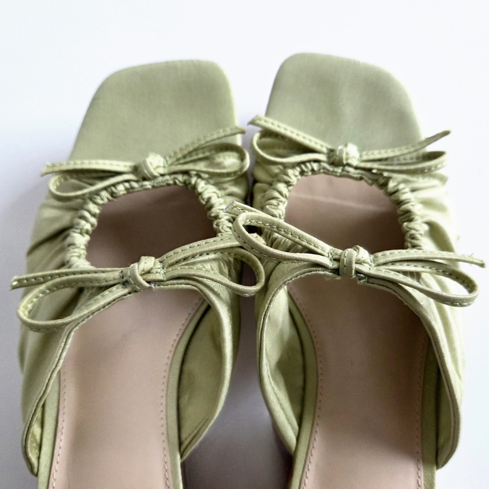 Sam Edelman Cork Platform Slip-On Sandals, Green Satin & Cork, EUC Size 9 - Picture 6 of 16